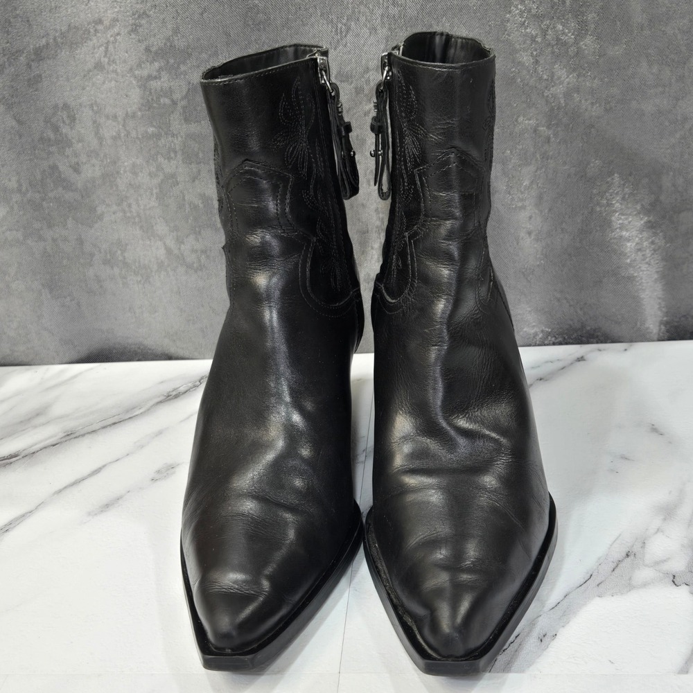 Sam Edelman Wilda Western Boots Womens 9 Black Leather Embroidered Pointed Ankle - Picture 6 of 10